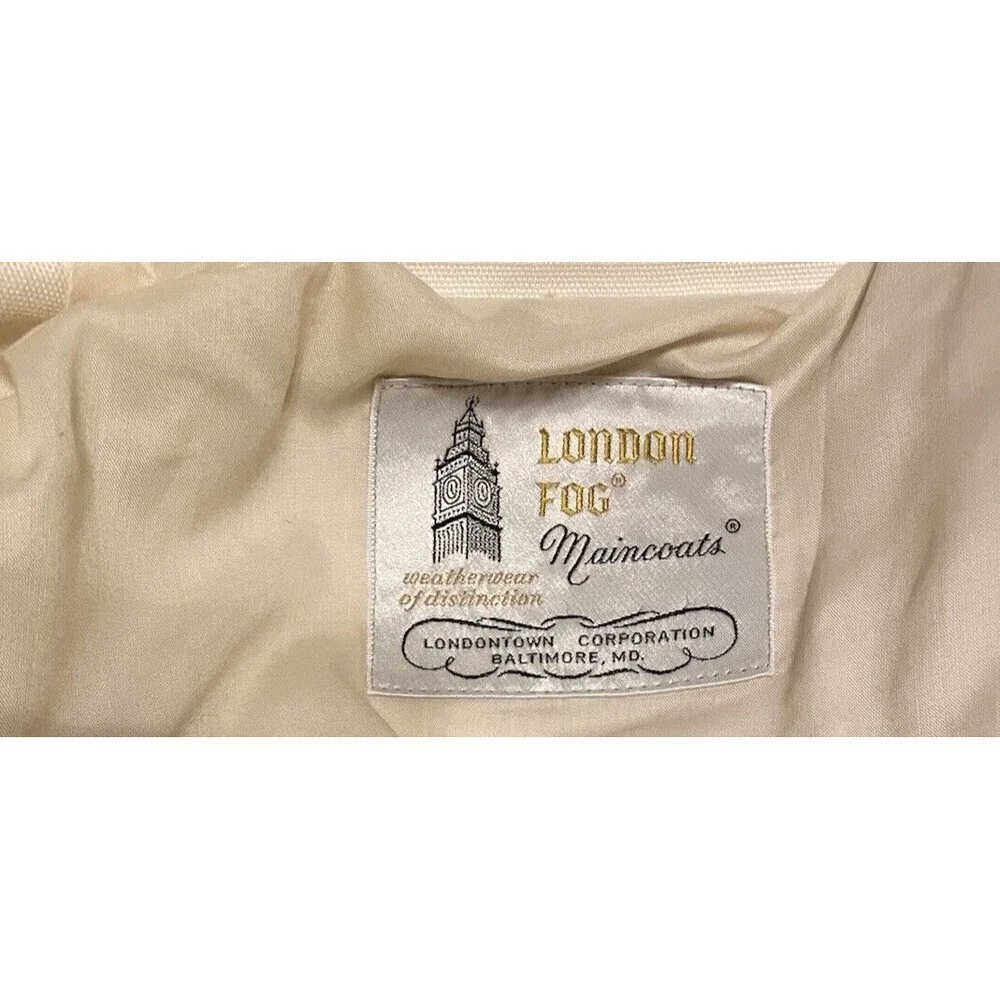 London Fog Off White Maincoat Trench Coat Faux Tortoise Buttons & Buckle - Picture 8 of 16
